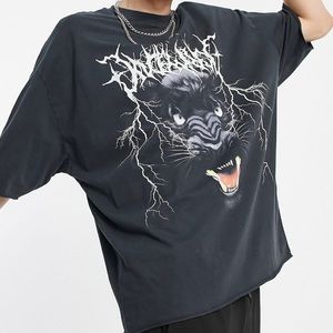2XL Tall ASOS DESIGN oversized t-shirt in washed black with panther front print